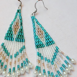 Indián stílusú hosszú gyöngyös fülbevaló - ékszer - fülbevaló - rojtos fülbevaló - Meska.hu