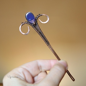 Réz hajtű kék és réz gyöngyökkel  - ruha & divat - hajdísz & hajcsat - hajcsat & hajtű - Meska.hu