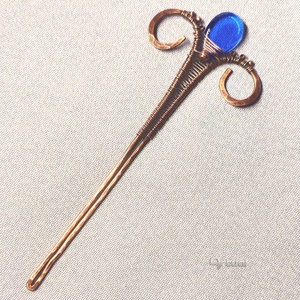 Réz hajtű kék és réz gyöngyökkel  - ruha & divat - hajdísz & hajcsat - hajcsat & hajtű - Meska.hu