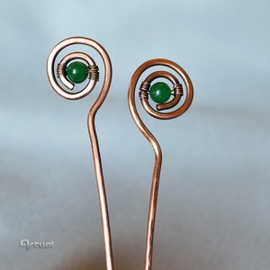 Minimalista hajtű szett zöld aventurin gyöngyökkel  - ruha & divat - hajdísz & hajcsat - hajcsat & hajtű - Meska.hu