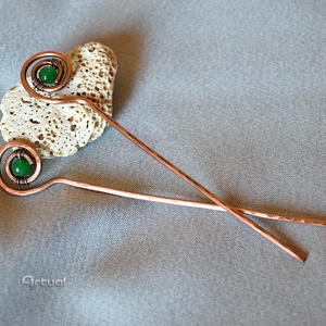 Minimalista hajtű szett zöld aventurin gyöngyökkel  - ruha & divat - hajdísz & hajcsat - hajcsat & hajtű - Meska.hu