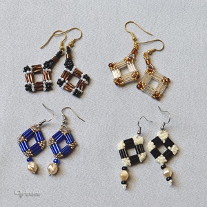 Filigrán geometrikus fülbevaló szalma-, és kásagyöngyökkel több színben - ékszer - fülbevaló - lógós kerek fülbevaló - Meska.hu