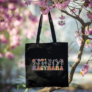 Virágos 'NAGYMAMA' Feliratos Vászon Táska Anyák Napjára- Személyre szabható - Különleges Anyák Napja Ajándék - táska & tok - bevásárlás & shopper táska - shopper, textiltáska, szatyor - Meska.hu