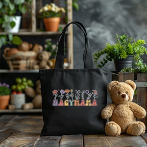 Virágos 'NAGYMAMA' Feliratos Vászon Táska Anyák Napjára- Személyre szabható - Különleges Anyák Napja Ajándék - táska & tok - bevásárlás & shopper táska - shopper, textiltáska, szatyor - Meska.hu