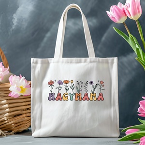 Virágos 'NAGYMAMA' Feliratos Vászon Táska Anyák Napjára- Személyre szabható - Különleges Anyák Napja Ajándék - táska & tok - bevásárlás & shopper táska - shopper, textiltáska, szatyor - Meska.hu
