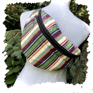 Kempingezés -XL nagy Övtáska, Táska & Tok, Övtáska, Varrás, XL Nagyméretű  csíkos vászonból készült övtáska .mérete: cipzárak hossza 39cm  és 30cm. Hevederpánt..., MESKA