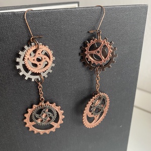 Steampunk fülbevaló, grafit-réz - Meska.hu