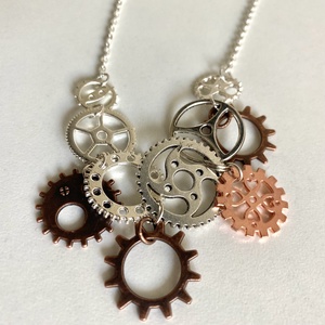 Steampunk nyaklánc, ezüst-rózsa-bronz - ékszer - nyaklánc - statement nyaklánc - Meska.hu