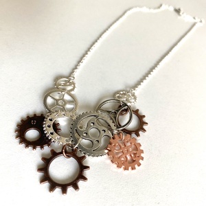 Steampunk nyaklánc, ezüst-rózsa-bronz - Meska.hu