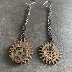 Fekete-réz színű steampunk fülbevaló - ékszer - fülbevaló - lógó fülbevaló - Meska.hu