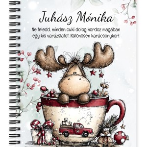 Személyre szabható - Cuki téli jávorszarvas mintás A5-ös füzet, Otthon & Életmód, Papír, írószer, Jegyzetfüzet & Napló, , MESKA