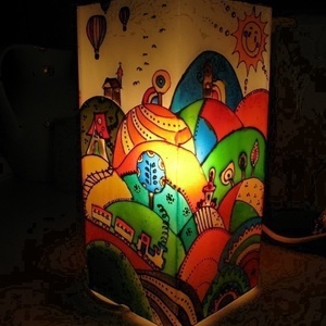 Hőlégballon Meselámpa  - festett üveg hangulatlámpa, gyereklámpa, Otthon & Életmód, Hangulatlámpa, Lámpa, Üvegművészet, Festett tárgyak, MESKA