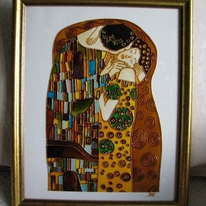 Szerelem mindörökké. Klimt: Csók  - kuriózum üvegfestmény - Meska.hu