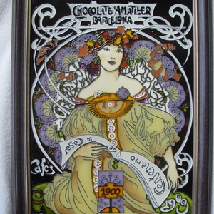 Mucha vintage  -  festett üvegkép, üvegfestmény  - otthon & életmód - dekoráció - kép & falikép - fából készült kép - Meska.hu