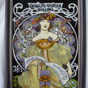 Mucha vintage  -  festett üvegkép, üvegfestmény  - otthon & életmód - dekoráció - kép & falikép - fából készült kép - Meska.hu