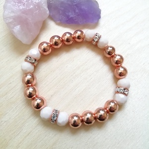 Rosegold hematit ásvány karkötő, rozé arany ásványkarkötő, egyedi rose gold / rózsaarany hematit ásványkarkötő - ékszer - karkötő - bogyós karkötő - Meska.hu