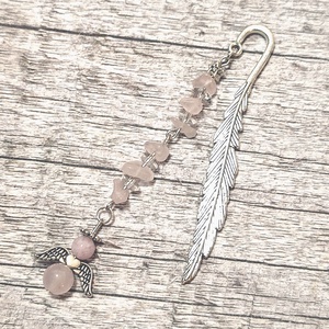 Angyalkás könyvjelző rózsakvarc és hegyikristály ásványokkal - könyv & zene - könyvjelző - Meska.hu