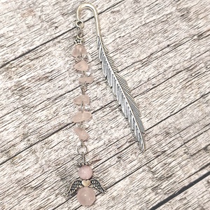 Angyalkás könyvjelző rózsakvarc és hegyikristály ásványokkal - könyv & zene - könyvjelző - Meska.hu