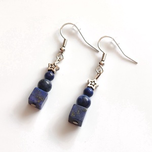 Lapis lazuli - krizokolla kék ásvány fülbevaló, egyedi ásványfülbevaló, csillagos fülbevaló, Ékszer, Fülbevaló, Lógó fülbevaló, Ékszerkészítés, Gyöngyfűzés, gyöngyhímzés, Meska