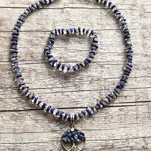 Lapis lazuli életfa nyaklánc karkötővel - ékszer - ékszerszett - Meska.hu