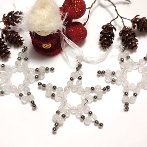 Gyöngy csillag karácsonyfadísz szett, 3 db csillag dísz - ezüst - Meska.hu