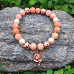 Barack aventurin - rosegold lávakő ásványkarkötő - ékszer - karkötő - ásványkarkötő - Meska.hu