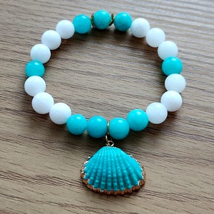 Türkizkék kagylós ásványkarkötő amazonit ásvánnyal - ékszer - karkötő - ásványkarkötő - Meska.hu