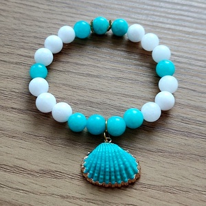 Türkizkék kagylós ásványkarkötő amazonit ásvánnyal - ékszer - karkötő - ásványkarkötő - Meska.hu