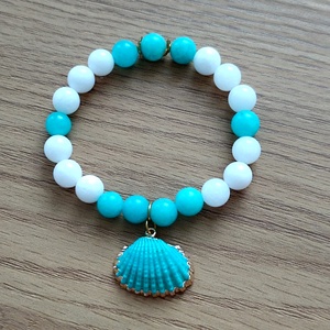 Türkizkék kagylós ásványkarkötő amazonit ásvánnyal - Meska.hu