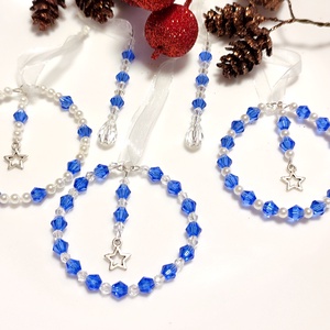 Karácsonyi díszek - kék, 5 db gyöngy karácsonyfadísz - karácsony - karácsonyi lakásdekoráció - karácsonyfadíszek - Meska.hu