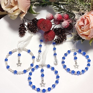 Karácsonyi díszek - kék, 5 db gyöngy karácsonyfadísz - Meska.hu