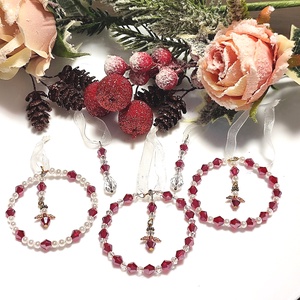 Karácsonyi dísz szett - piros, 5 db gyöngy karácsonyfadísz, Karácsony, Karácsonyi lakásdekoráció, Karácsonyfadíszek, Gyöngyfűzés, gyöngyhímzés, MESKA