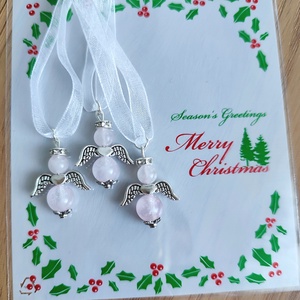 Karácsonyi ásvány angyalka dísz csomag, 3 db rózsakvarc angyal - Meska.hu