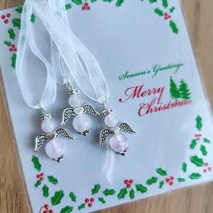 Karácsonyi ásvány angyalka dísz csomag, 3 db rózsakvarc angyal - karácsony - karácsonyi lakásdekoráció - karácsonyfadíszek - Meska.hu