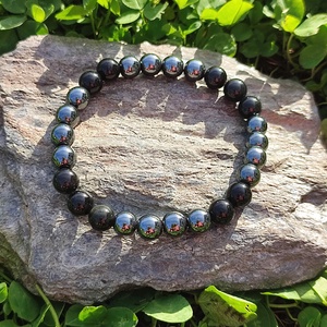 Hematit - obszidián ásvány karkötő férfiaknak, férfi ásványkarkötő - ékszer - karkötő - gyöngyös karkötő - Meska.hu