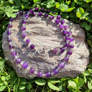 Ametiszt - hegyikristály ásvány nyaklánc, féldrágakő ásvány gyöngysor, egyedi ametiszt ásvány nyaklánc, Ékszer, Nyaklánc, Gyöngyös nyaklánc, Ékszerkészítés, MESKA