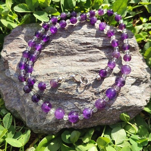 Ametiszt - hegyikristály ásvány nyaklánc, féldrágakő ásvány gyöngysor, egyedi ametiszt ásvány nyaklánc - ékszer - nyaklánc - gyöngyös nyaklánc - Meska.hu