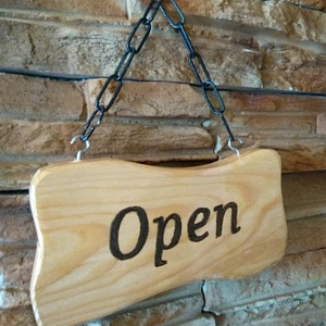 Open, Close kétoldalú fatábla dísz lánccal - otthon & életmód - dekoráció - ajtó- és ablak dekoráció - ajtótábla - Meska.hu