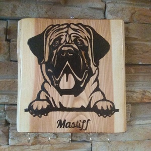 Mastiff fali kulcstartó , Otthon & Életmód, Dekoráció, Fali és függő dekoráció, Fali kulcstartó, Famegmunkálás, Gravírozás, pirográfia, MESKA
