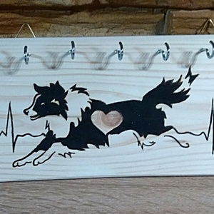 Border collie kézműves fali kulcstartó , Otthon & Életmód, Dekoráció, Fali és függő dekoráció, Fali kulcstartó, Famegmunkálás, Gravírozás, pirográfia, MESKA