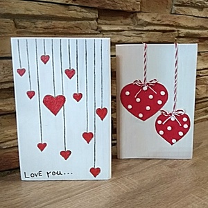 Valentin napi szívecskés fatábla szett - otthon & életmód - dekoráció - kép & falikép - fából készült kép - Meska.hu