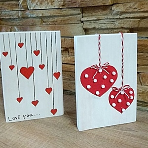 Valentin napi szívecskés fatábla szett - otthon & életmód - dekoráció - kép & falikép - fából készült kép - Meska.hu