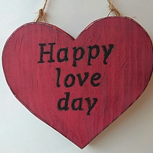 Happy love day piros szívecske  vintage stílusban valentin napra, Otthon & Életmód, Dekoráció, Kép & Falikép, Táblakép, Famegmunkálás, Gravírozás, pirográfia, MESKA
