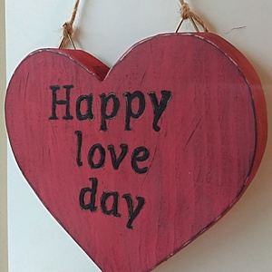 Happy love day piros szívecske  vintage stílusban valentin napra - otthon & életmód - dekoráció - kép & falikép - táblakép - Meska.hu