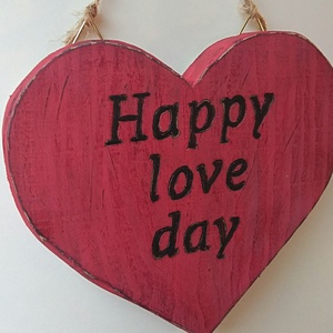 Happy love day piros szívecske  vintage stílusban valentin napra - otthon & életmód - dekoráció - kép & falikép - táblakép - Meska.hu