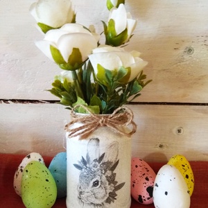 Nyuszis üveg dekoráció Húsvétra  - otthon & életmód - dekoráció - virágdísz és tartó - váza - Meska.hu