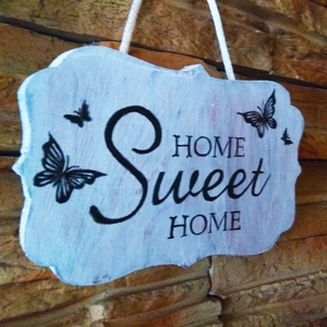 Home sweet home pillangós üdvözlő tábla vintage stílusban , Otthon & Életmód, Ház & Kert, Isten hozott tábla, Famegmunkálás, Gravírozás, pirográfia, MESKA
