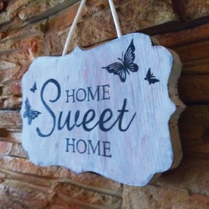 Home sweet home pillangós üdvözlő tábla vintage stílusban  - otthon & életmód - ház & kert - isten hozott tábla - Meska.hu