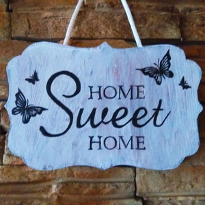 Home sweet home pillangós üdvözlő tábla vintage stílusban  - otthon & életmód - ház & kert - isten hozott tábla - Meska.hu