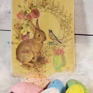 Húsvéti nyuszis dekorációs kép , Otthon & Életmód, Dekoráció, Kép & Falikép, Fából készült kép, Famegmunkálás, Decoupage, transzfer és szalvétatechnika, MESKA